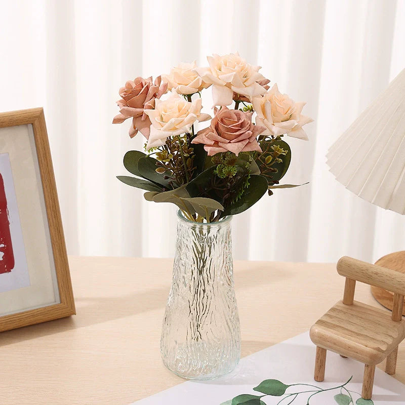Artificial Angular Rose Flowers 6 Stems 12 Inch Silk Bouquet for Wedding Home Decor Valentine's Day