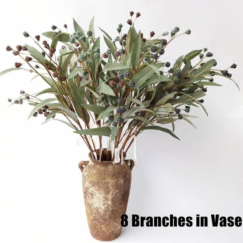 23.6 Inch Artificial Willow Eucalyptus Branches with Fruits, Autumn Colors, Bulk Floral Arrangement Stems