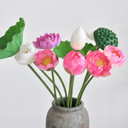 Lotus Lily Artificial Flower Stems with Leaf and Seedpod, Real Touch, Bulk Wholesale Quantity
