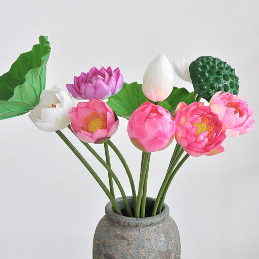 Lotus Lily Artificial Flower Stems with Leaf and Seedpod, Real Touch, Bulk Wholesale Quantity
