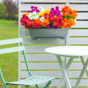 8 Bundles Artificial Hydrangea Bush Flowers UV Resistant for Outdoors, 12 Inch, Green and White