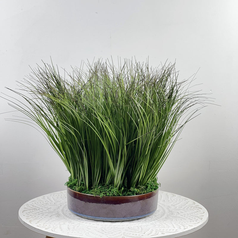 Artificial Onion Grass Bonsai Plant, Real Touch Greenery, Pre-Potted, Green, 10 Inch