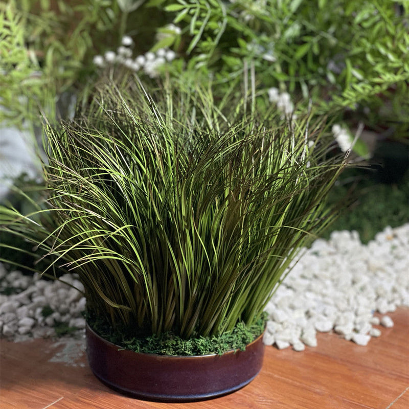 Artificial Onion Grass Bonsai Plant, Real Touch Greenery, Pre-Potted, Green, 10 Inch