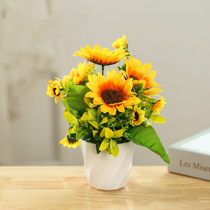10 Inch Artificial Sunflower Potted Plants 6 Stems Silk Sunflowers in Vase