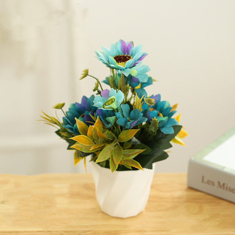 10 Inch Artificial Sunflower Potted Plants 6 Stems Silk Sunflowers in Vase