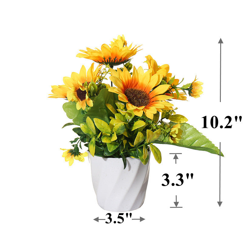 10 Inch Artificial Sunflower Potted Plants 6 Stems Silk Sunflowers in Vase