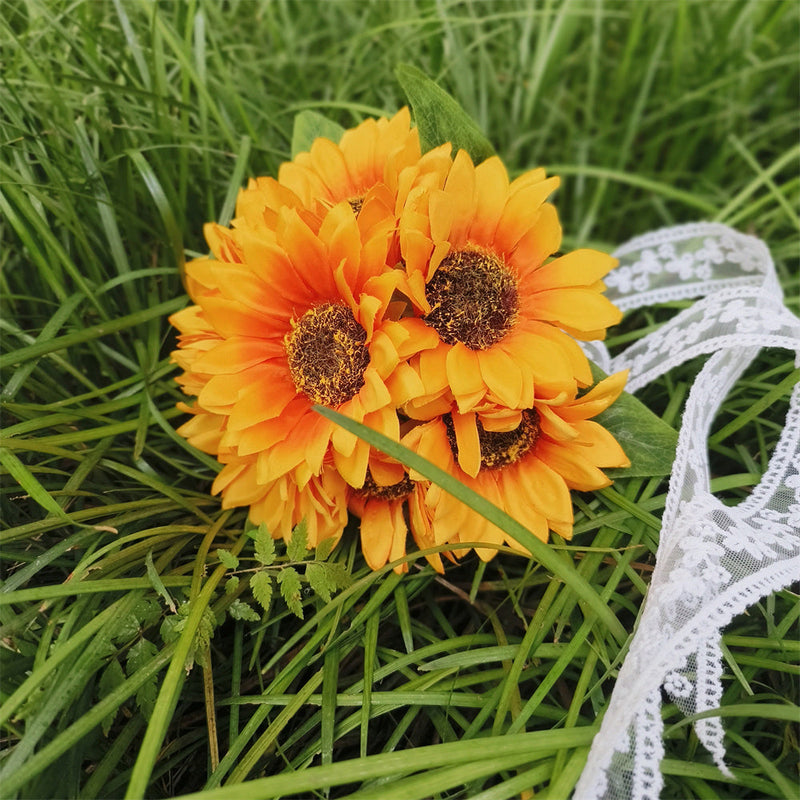 9 Inch Artificial Sunflower Bouquet 10 Pcs Bulk Bridesmaid Wedding Flowers