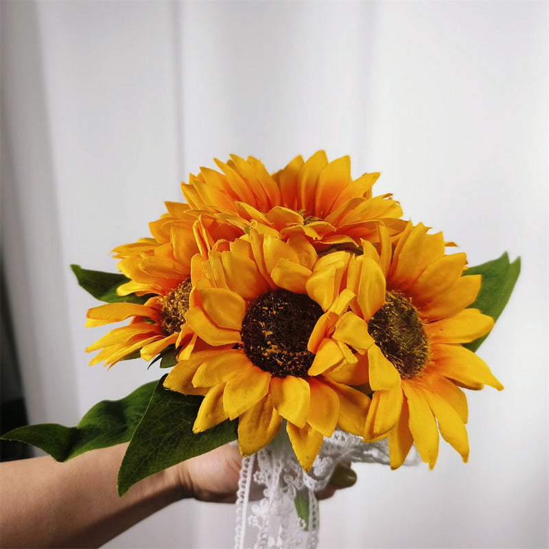 9 Inch Artificial Sunflower Bouquet 10 Pcs Bulk Bridesmaid Wedding Flowers