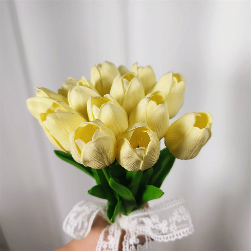 Tulip Artificial Flowers 50 Pcs Ivory Silk Bulk for Wedding Bouquets