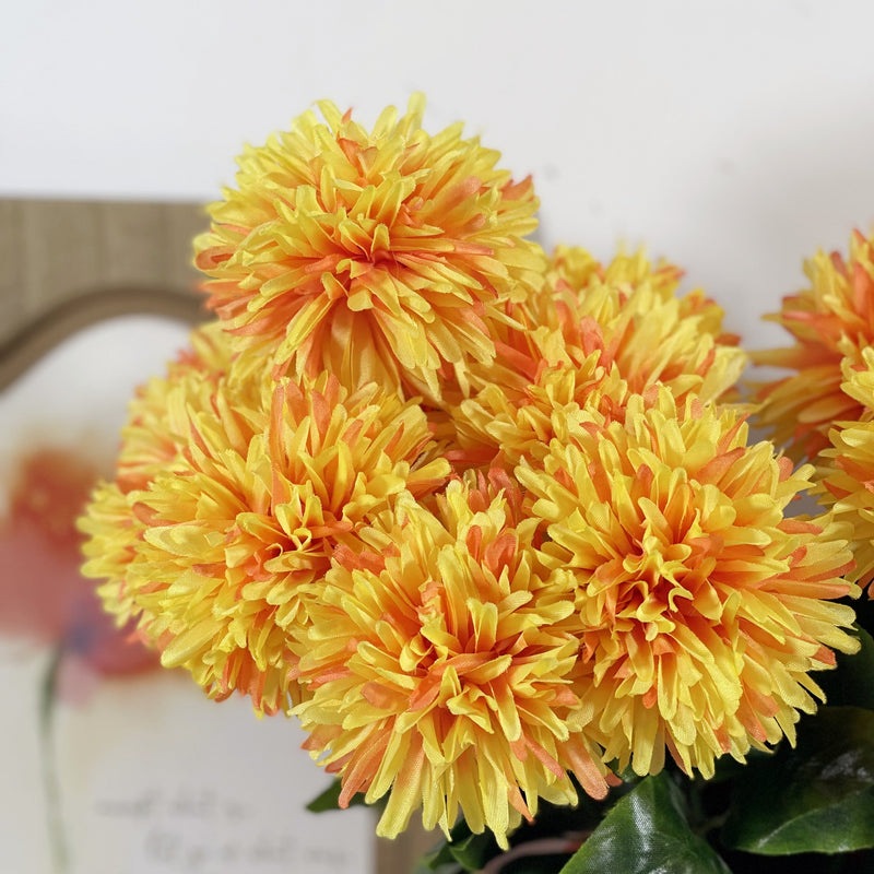 10 Pcs Artificial Chrysanthemum Mum Ball Bouquet Autumn Colors Silk Flowers