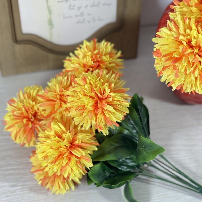 10 Pcs Artificial Chrysanthemum Mum Ball Bouquet Autumn Colors Silk Flowers