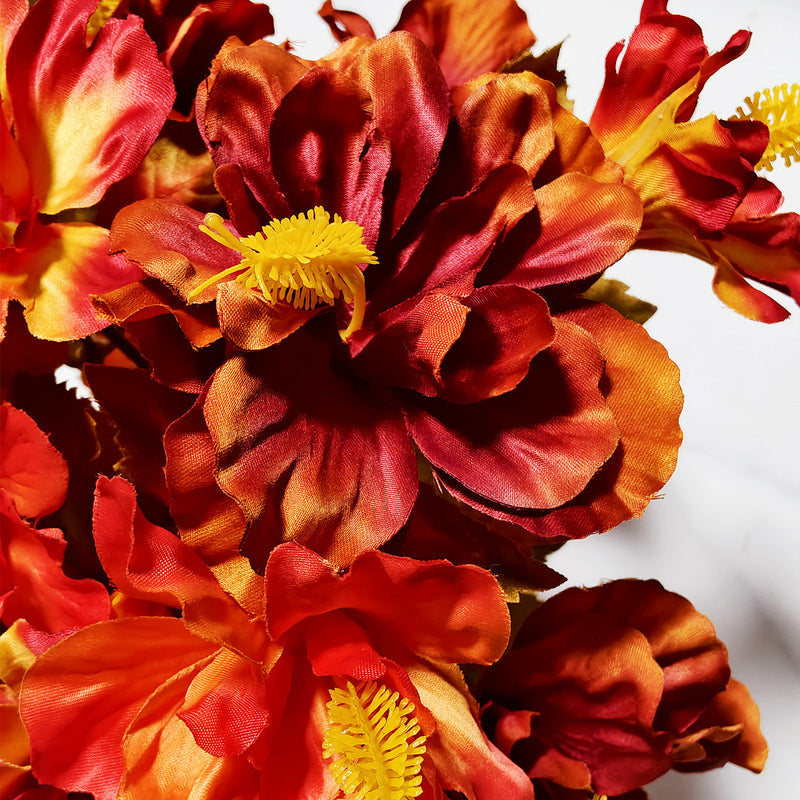 14 Inch Autumn Hibiscus Artificial Flowers with Black Pot, UV Resistant, 1 Pc Outdoor Decor