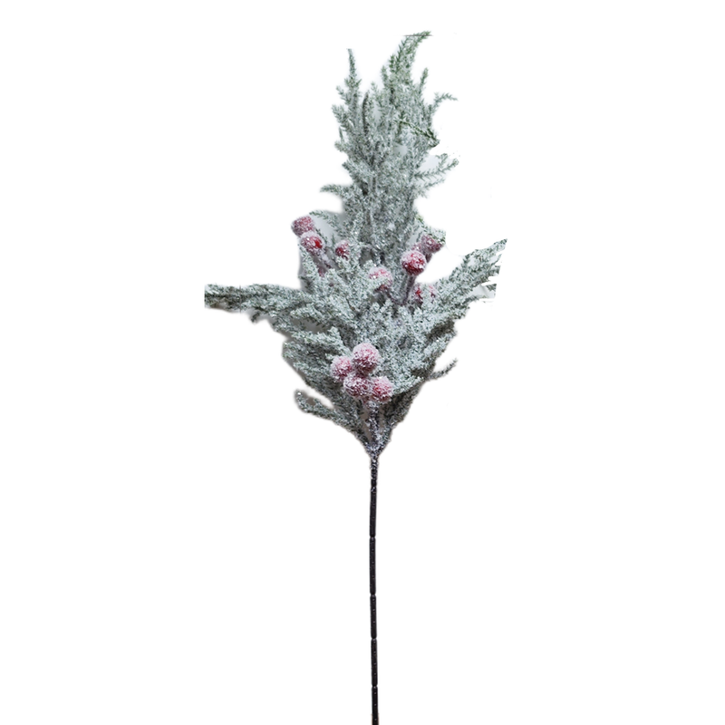 21 Inch Snowy Artificial Cedar Picks with Red Berries, 10 Pcs Silk Holiday Stems