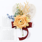 Orange Artificial Boutonniere 12 Pcs Handmade Silk Flower Wedding Lapel Pins