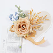 Orange Artificial Boutonniere 12 Pcs Handmade Silk Flower Wedding Lapel Pins