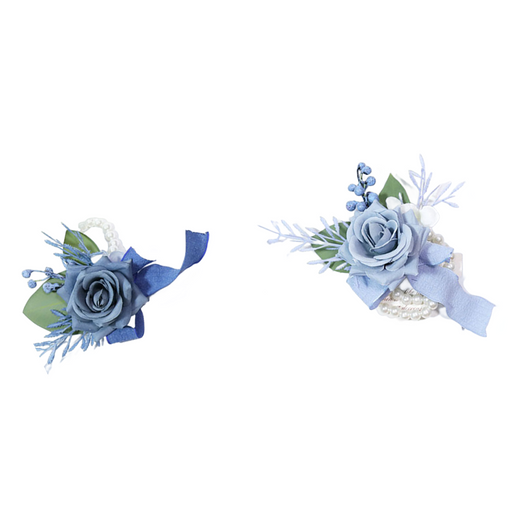 Handmade Blue Rose Wrist Corsage, 1 Pc, Artificial Silk Flower for Wedding Prom