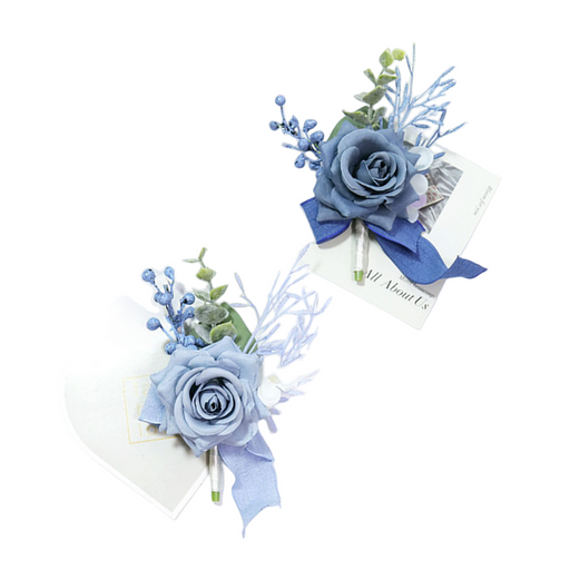 Dusty Blue Artificial Rose Boutonniere for Men, Light Blue Wedding Groom Groomsmen, Bulk Wholesale
