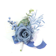 Dusty Blue Artificial Rose Boutonniere for Men, Light Blue Wedding Groom Groomsmen, Bulk Wholesale