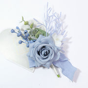 Dusty Blue Artificial Rose Boutonniere for Men, Light Blue Wedding Groom Groomsmen, Bulk Wholesale