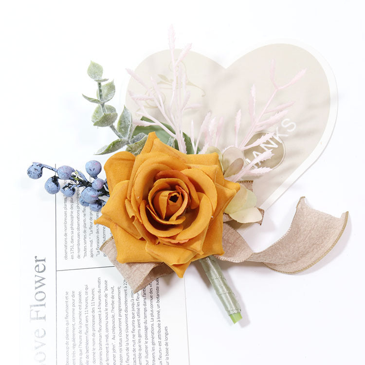 Orange Artificial Boutonniere 12 Pcs Handmade Silk Flower Wedding Lapel Pins