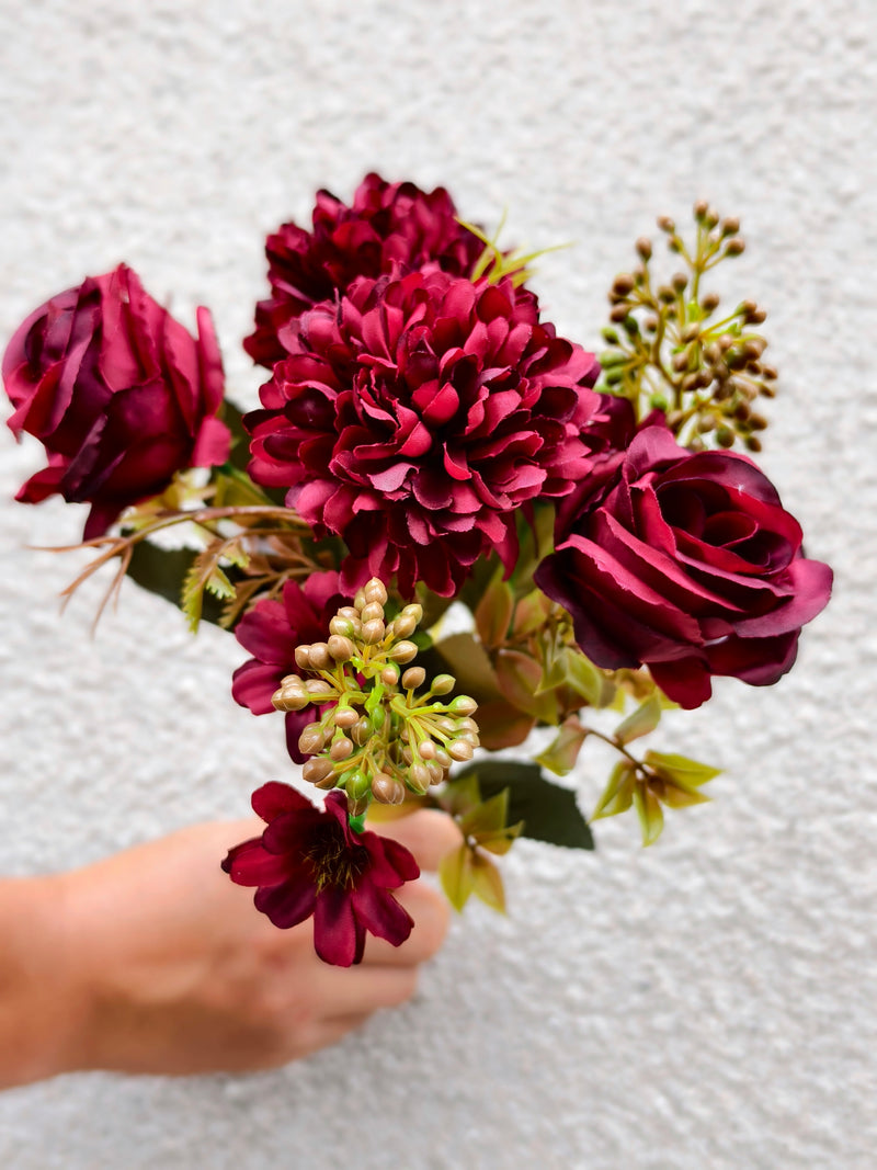 12 Inch Artificial Silk Fall Flowers Bouquet, 10 Stems Mixed Chrysanthemum Rose Daisy Mums Faux Floral Arrangement