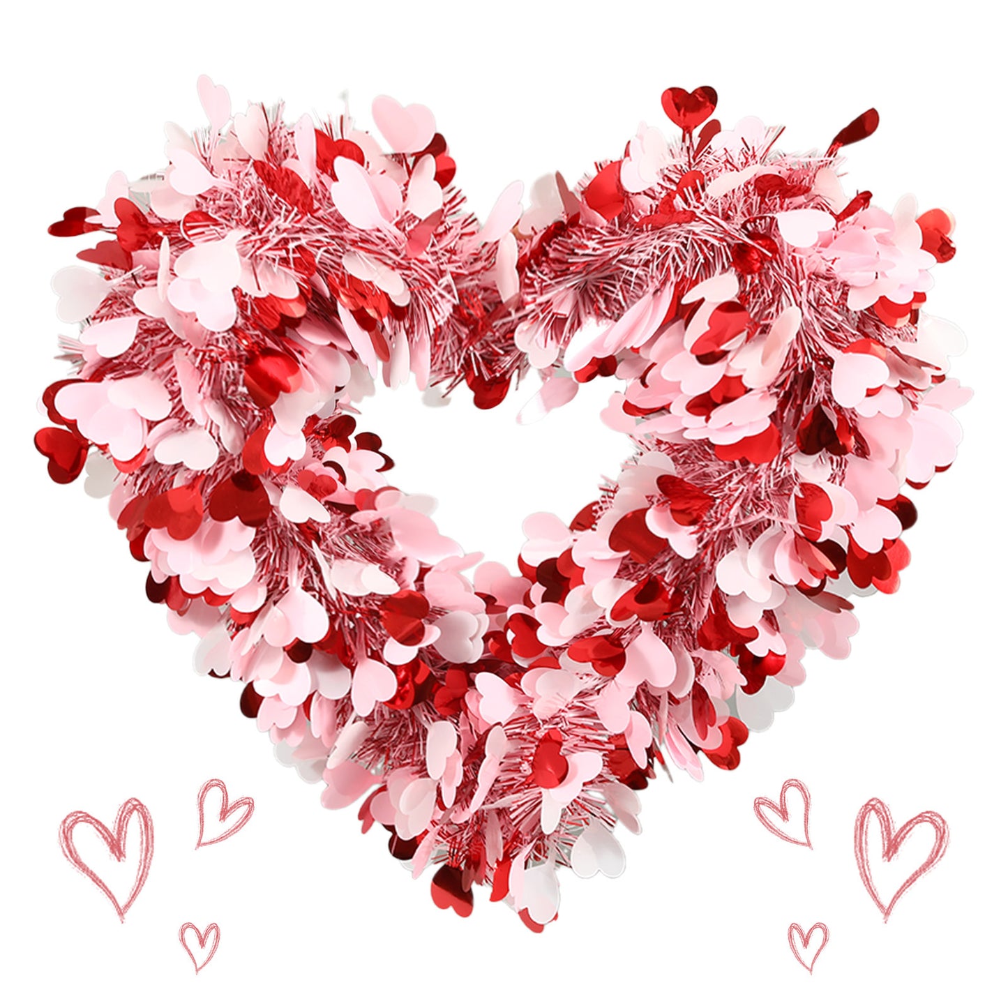 Valentine's & Wedding Heart Wreath - 15.7x14.6 Inch Artificial Madder | Sparkly Door & Window Decor