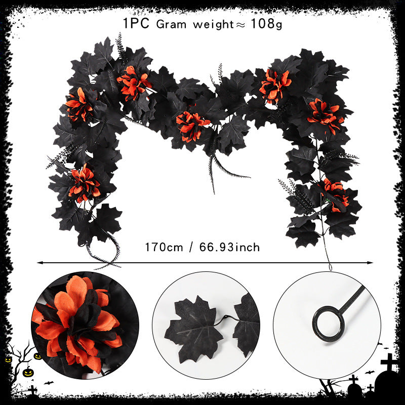 Christmas/Halloween Faux Vine Garland - Black Artificial Maple Leaf Vine for Home & Wedding 67 Inches Long