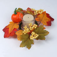 Thanksgiving Harvest Festival Fall Maple Leaf Candle Ring - Autumn Pumpkin & Berry Table Decor