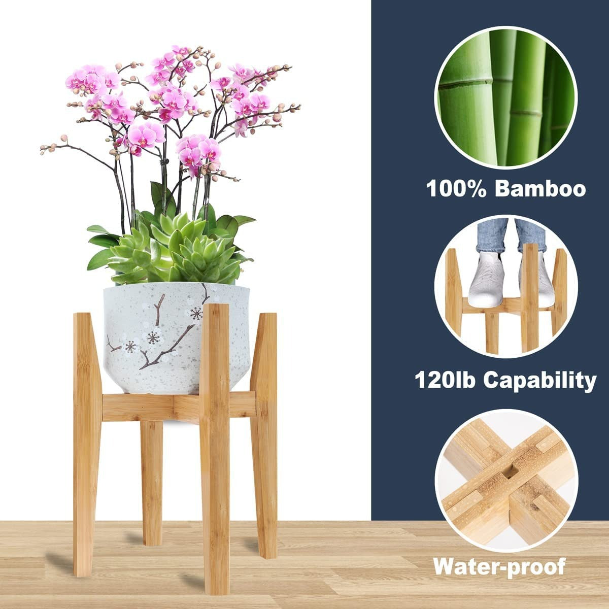 Bamboo Adjustable Indoor Plant Stand - Walnut Finish (Fits 7.9-11.8 Inch Planters)