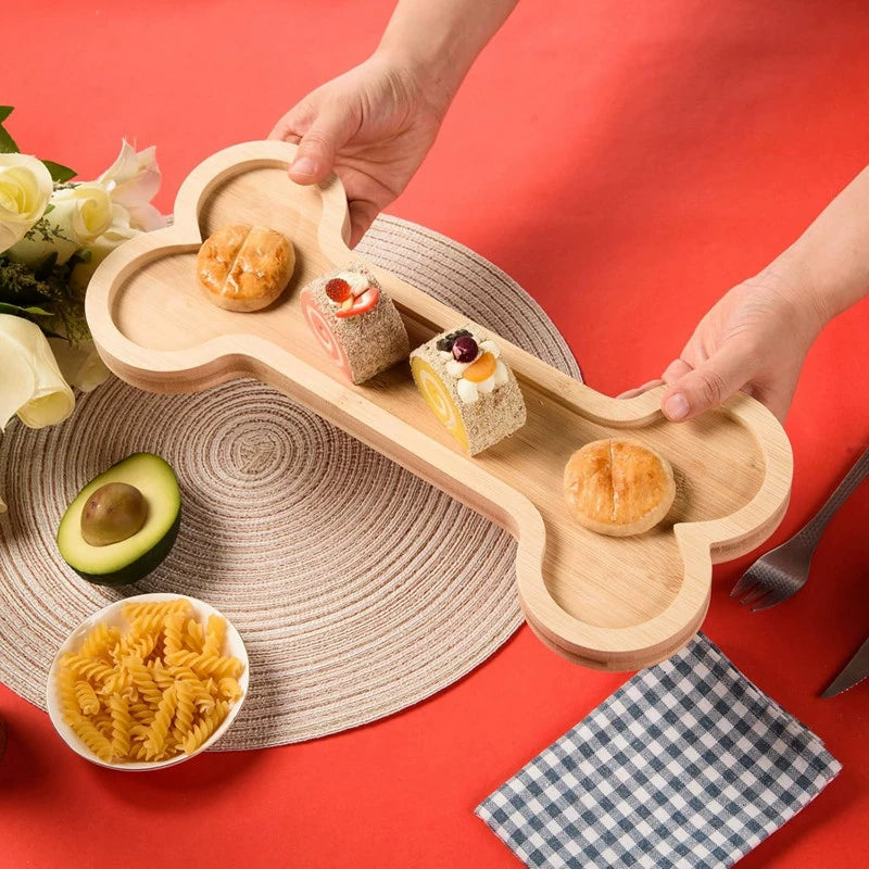 Bamboo Pet-Themed Serving Trays - Dog Paw & Bone Shapes for Snacks, Cheese & Baby Food