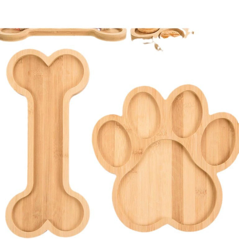 Bamboo Pet-Themed Serving Trays - Dog Paw & Bone Shapes for Snacks, Cheese & Baby Food