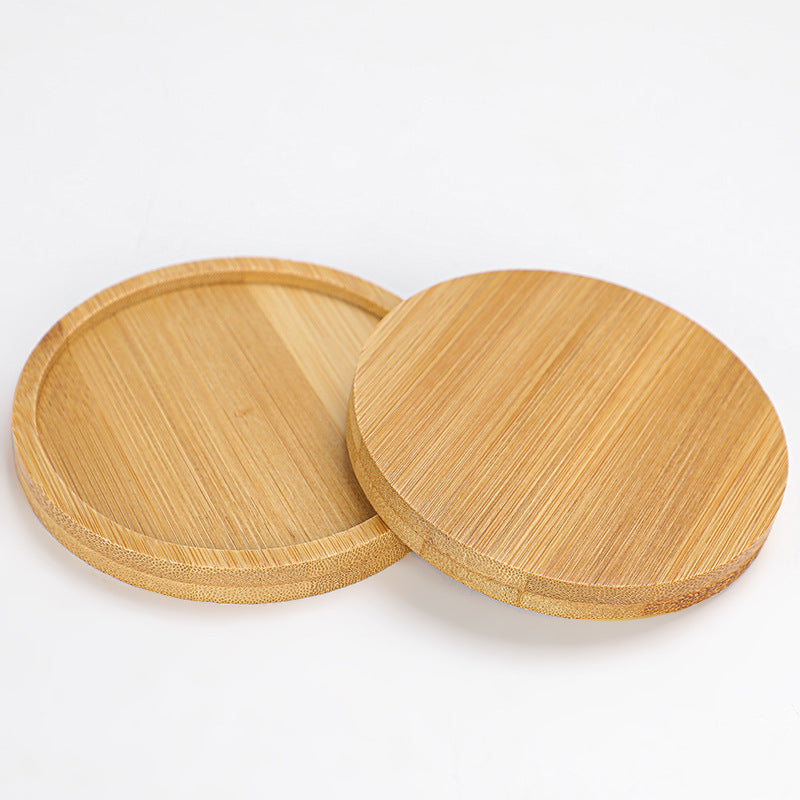 Bamboo Plant Saucer & Ceramic Succulent Pots - Leakproof Trays for Indoor Gardening, Multiple Sizes