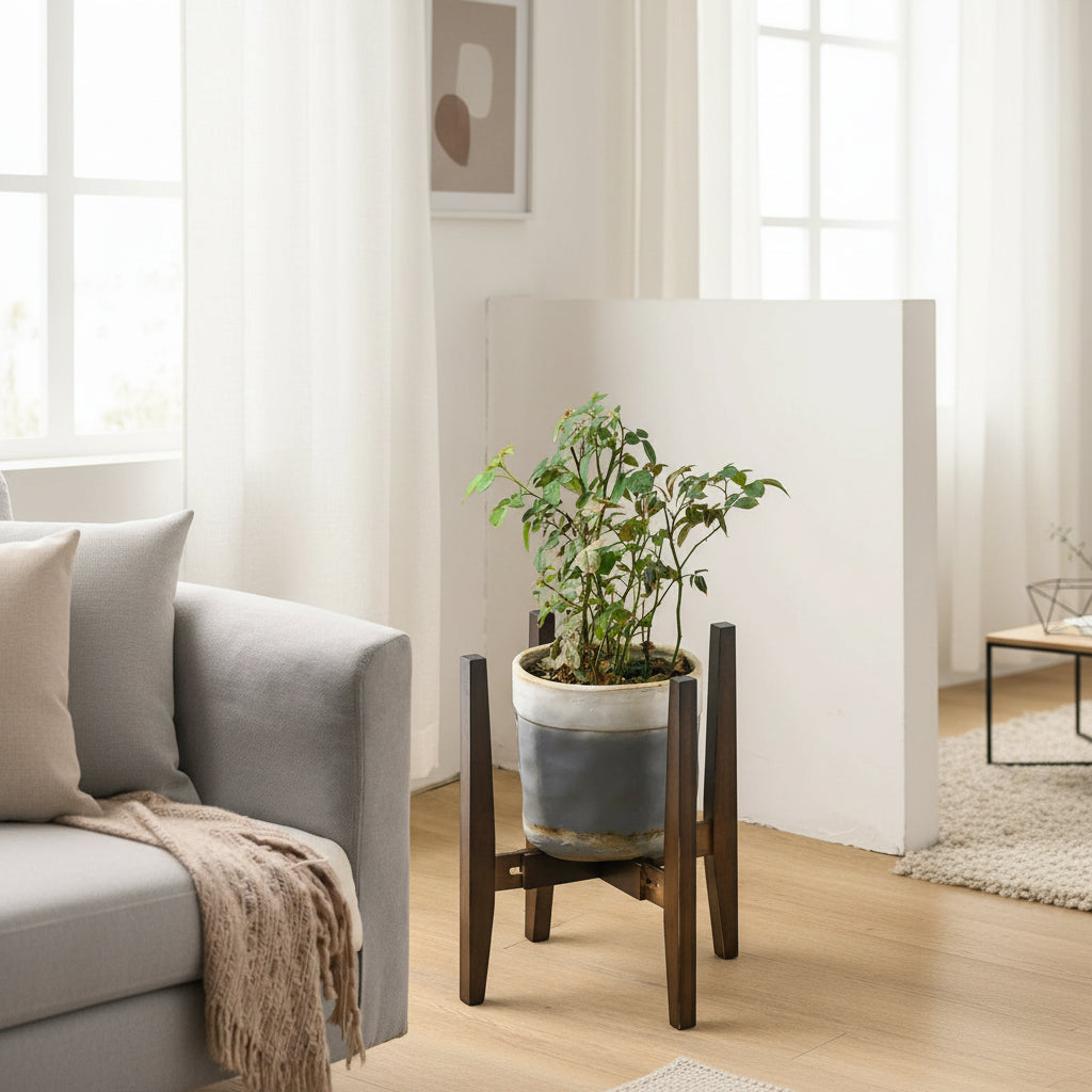 Bamboo Adjustable Indoor Plant Stand - Walnut Finish (Fits 7.9-11.8 Inch Planters)