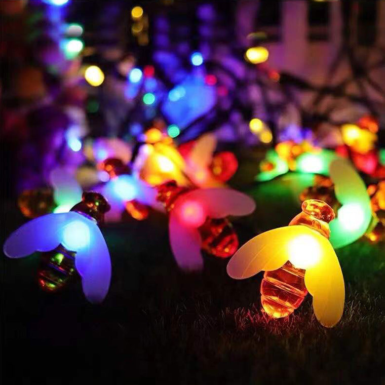 Solar-Powered LED Bee String Lights, 20 Ft, Outdoor Decorative Lighting, 10 Pcs