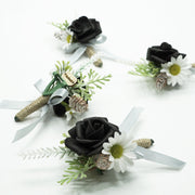 Artificial Black Flower Boutonniere Bulk Pack, 10 Pcs, Silk Material, 4 Inch