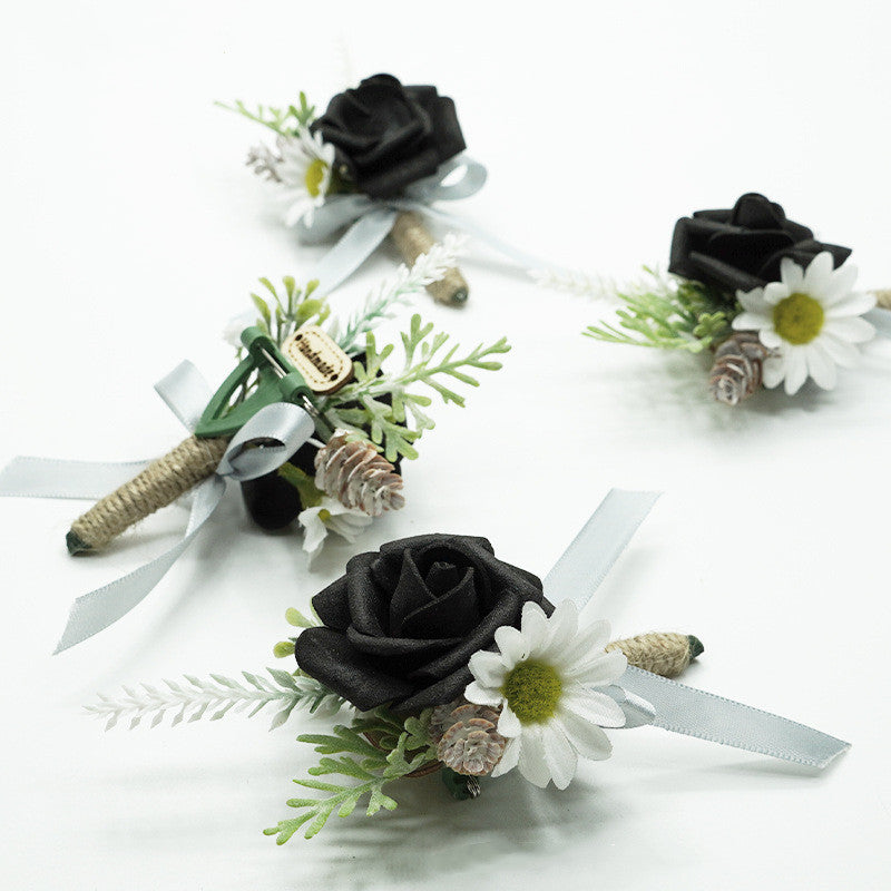 Artificial Black Flower Boutonniere Bulk Pack, 10 Pcs, Silk Material, 4 Inch