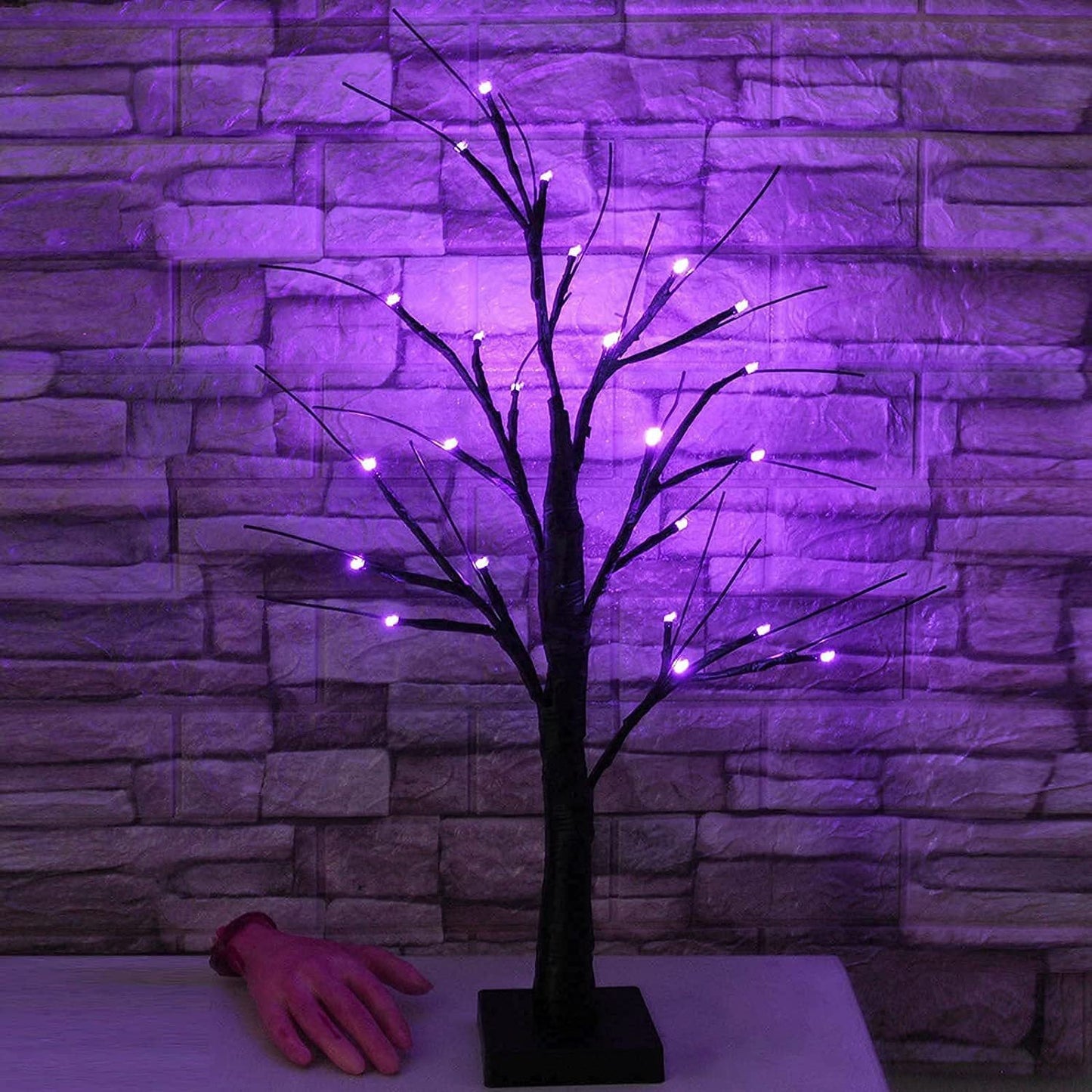 22 Inch Black Artificial Halloween Tree with 24 Purple LED Lights Bulk Quantity