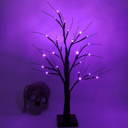 22 Inch Black Artificial Halloween Tree with 24 Purple LED Lights Bulk Quantity