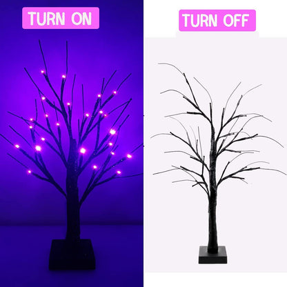 22 Inch Black Artificial Halloween Tree with 24 Purple LED Lights Bulk Quantity