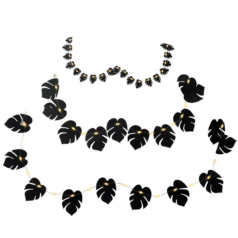 10 Pcs Black Tropical Palm Monstera Leaves Garland String Lights, Artificial Halloween Decor