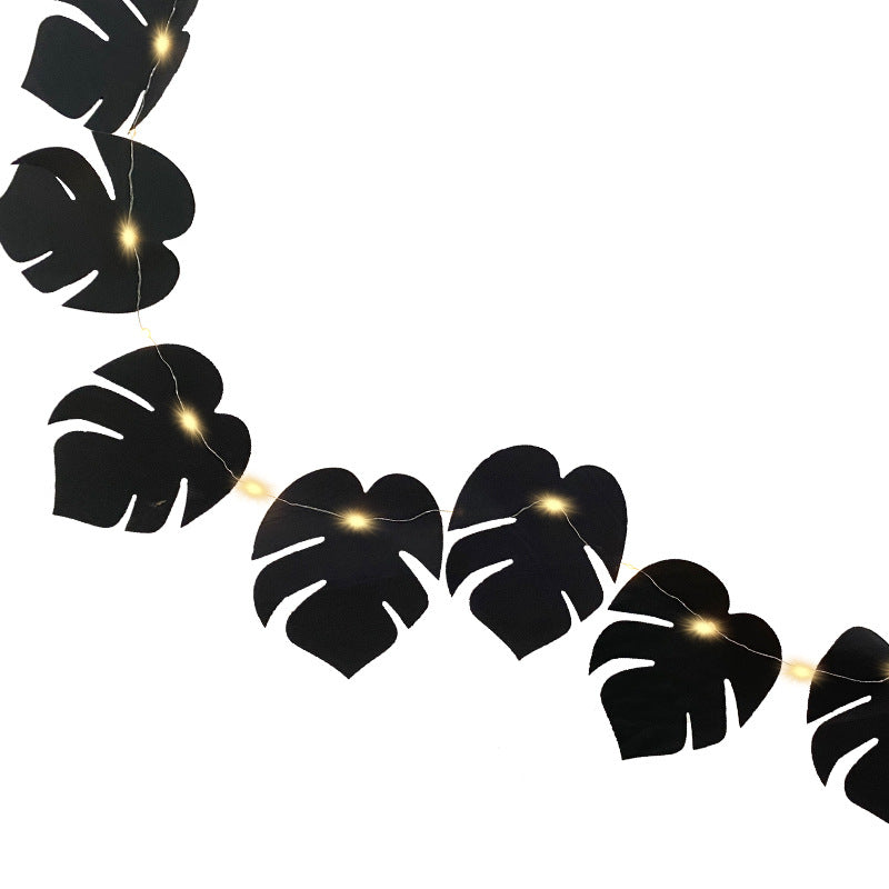 10 Pcs Black Tropical Palm Monstera Leaves Garland String Lights, Artificial Halloween Decor