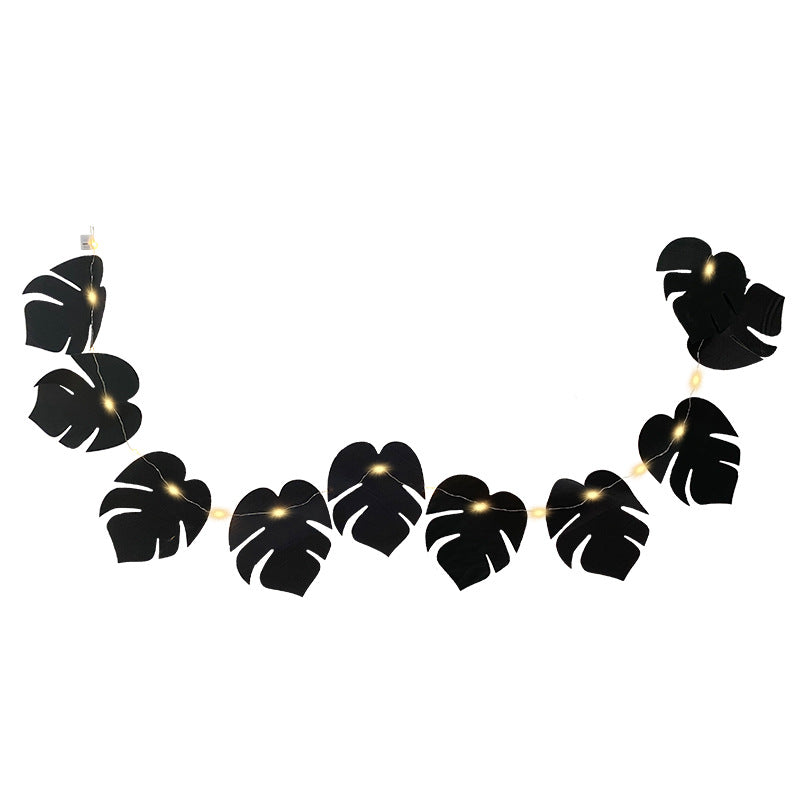 10 Pcs Black Tropical Palm Monstera Leaves Garland String Lights, Artificial Halloween Decor