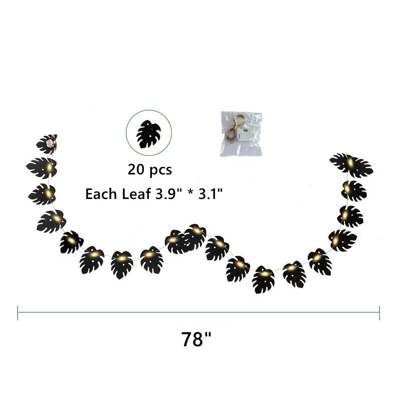 10 Pcs Black Tropical Palm Monstera Leaves Garland String Lights, Artificial Halloween Decor