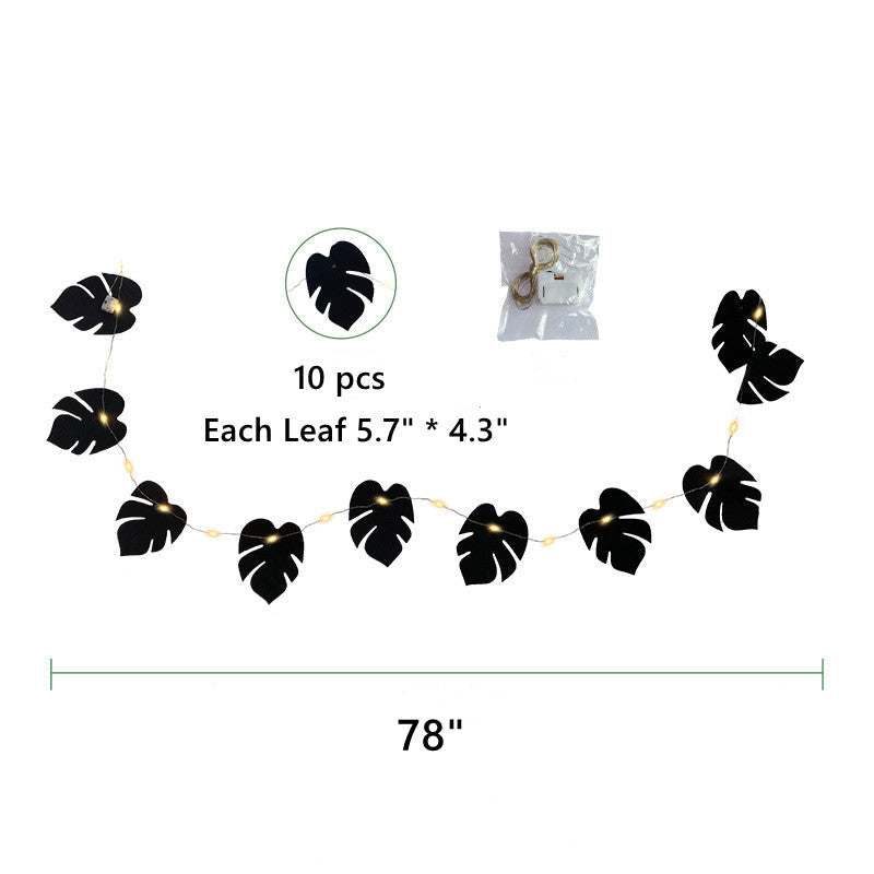 10 Pcs Black Tropical Palm Monstera Leaves Garland String Lights, Artificial Halloween Decor