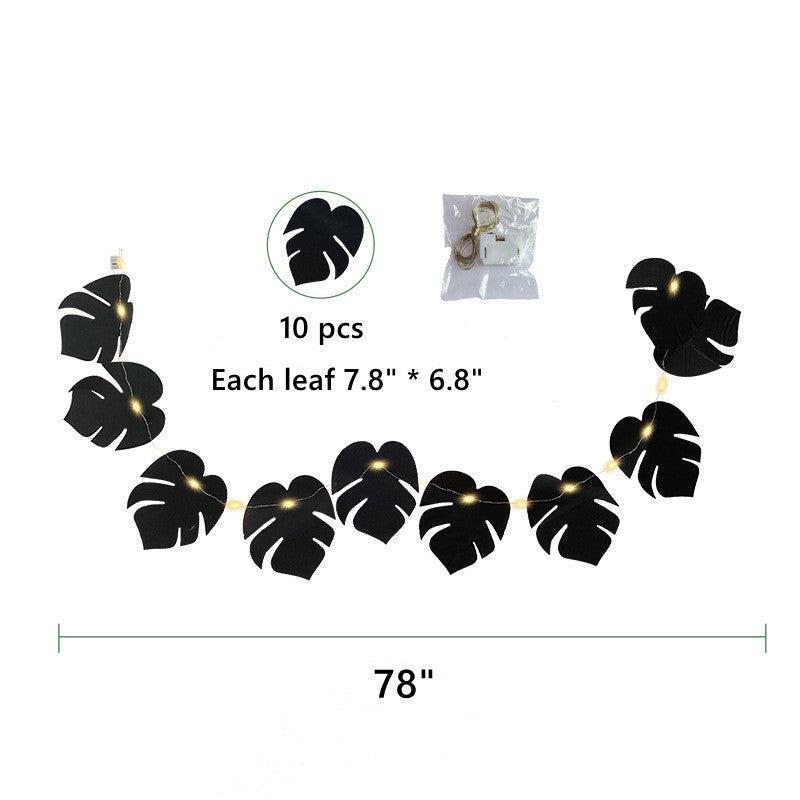 10 Pcs Black Tropical Palm Monstera Leaves Garland String Lights, Artificial Halloween Decor