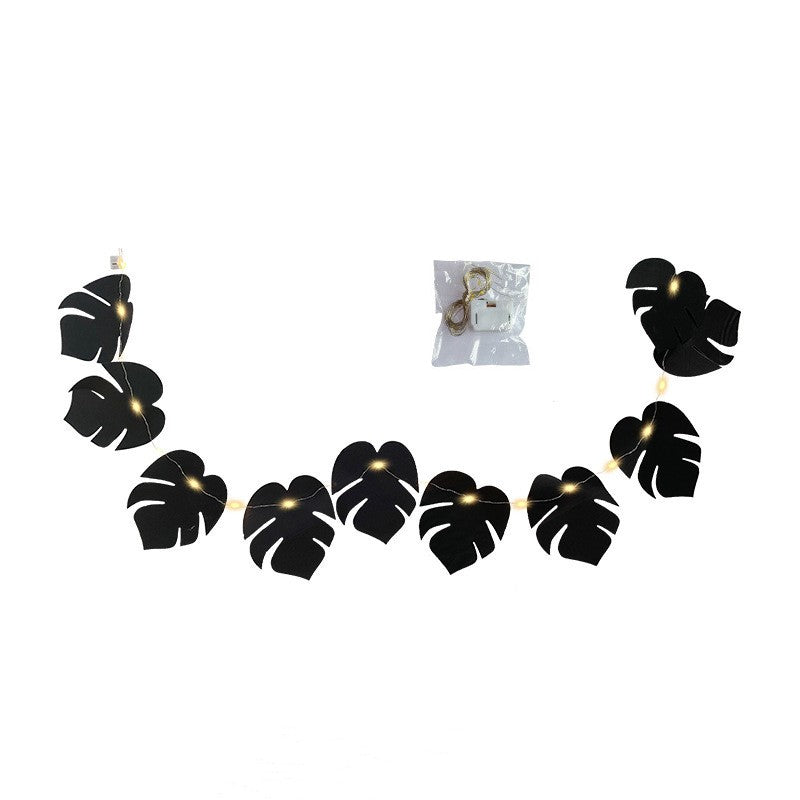 10 Pcs Black Tropical Palm Monstera Leaves Garland String Lights, Artificial Halloween Decor