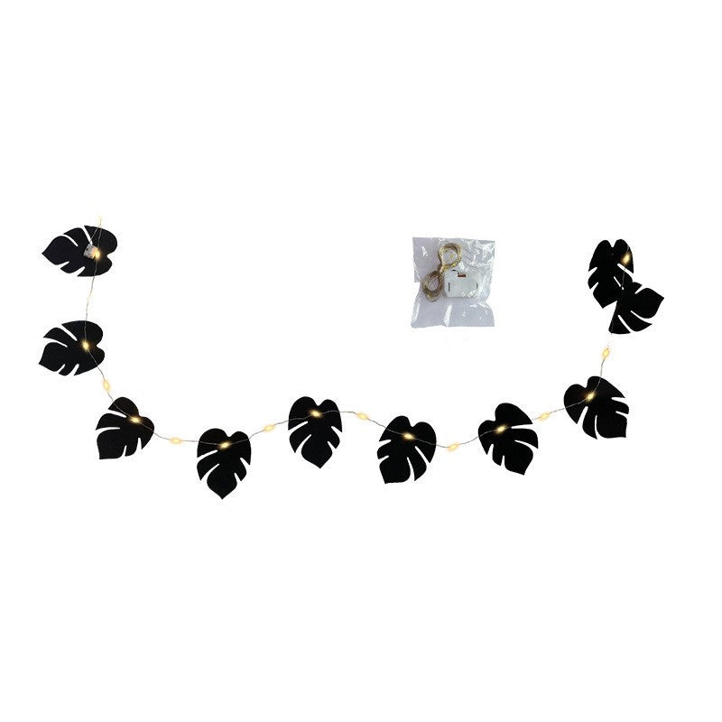10 Pcs Black Tropical Palm Monstera Leaves Garland String Lights, Artificial Halloween Decor