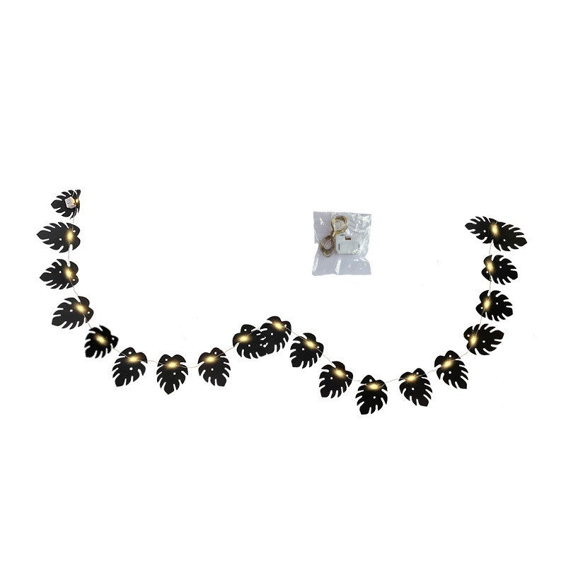 10 Pcs Black Tropical Palm Monstera Leaves Garland String Lights, Artificial Halloween Decor
