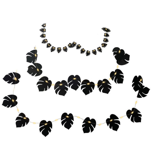 10 Pcs Black Tropical Palm Monstera Leaves Garland String Lights, Artificial Halloween Decor