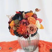 Artificial Fall Flower Heads Box Set 50 Pcs Burnt Orange Black Terracotta Silk Floral for Thanksgiving DIY Wedding Bouquet Centerpieces